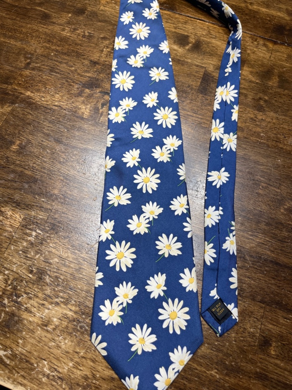 Alexander Julian Navy Blue Daisy Silk Tie with White and Yellow Floral Print